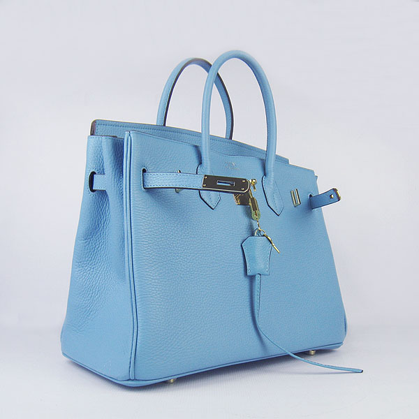 High Quality Fake Hermes Birkin 35CM Togo Leather Bag Blue 6089 - Click Image to Close